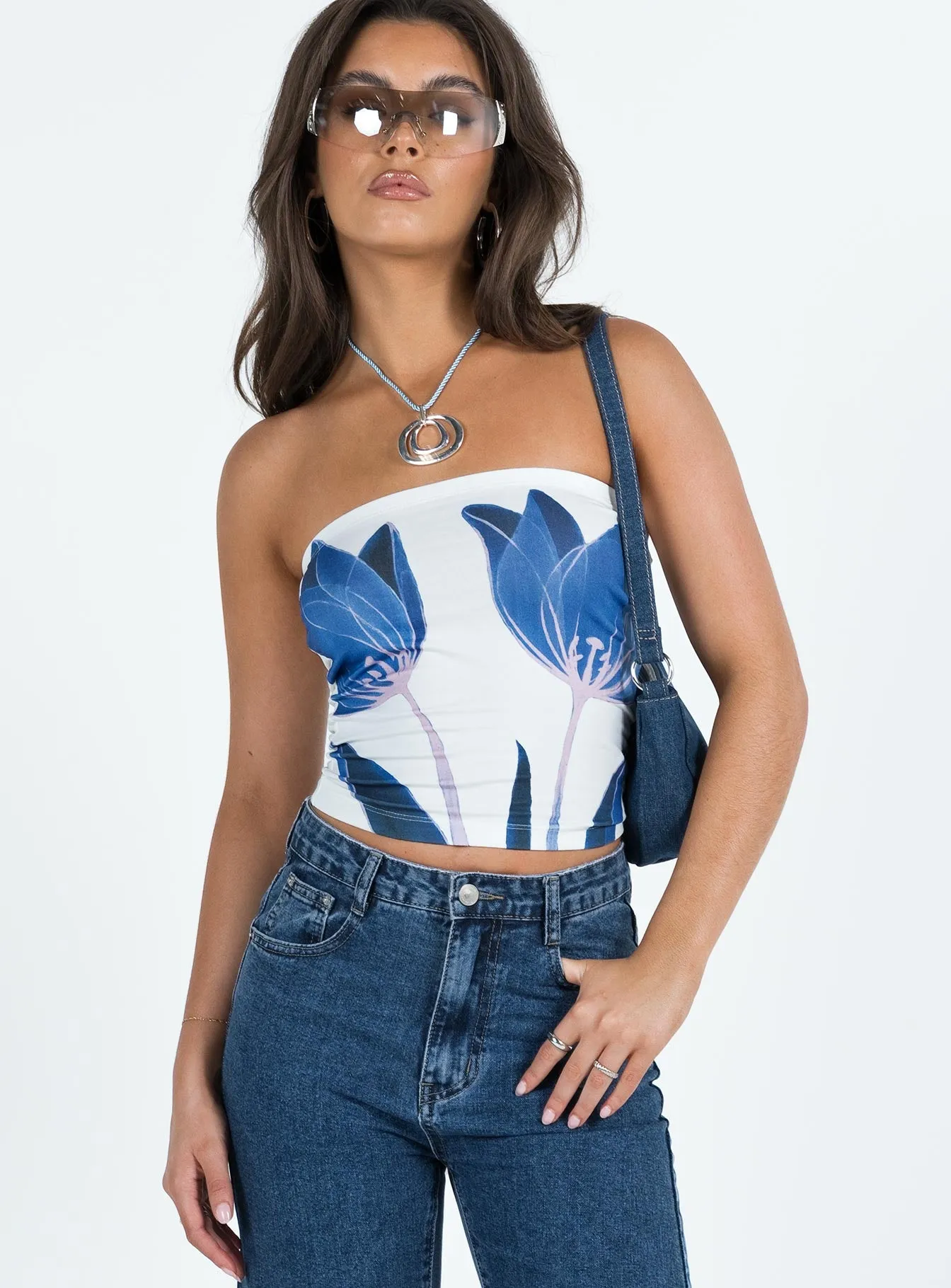 Jasmyne Tube Top White / Blue Floral sold by Princess Polly product image thumbnail 2