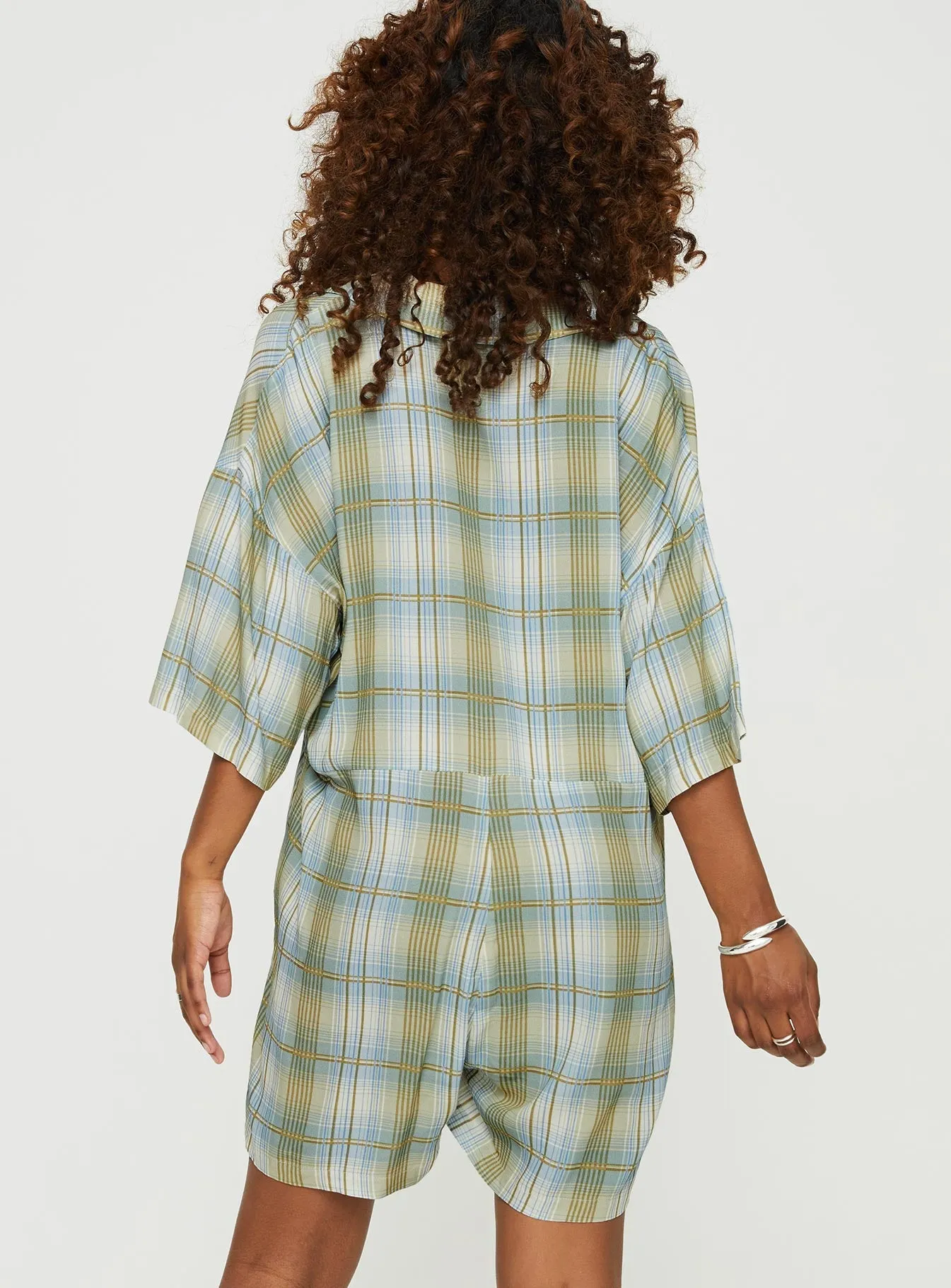 Caraliia Romper Green/Blue Check sold by Princess Polly product image thumbnail 5