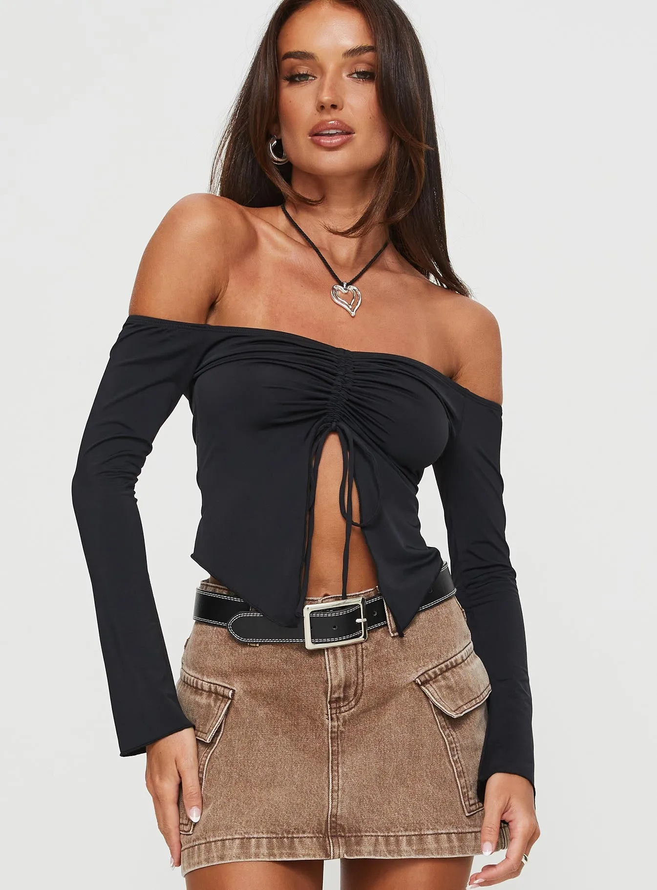 Carradine Off The Shoulder Top Black sold by Princess Polly