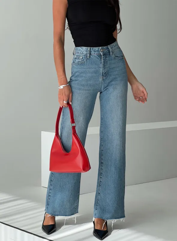 Henesey High Rise Straight Leg Jeans Mid Blue Wash sold by Princess Polly