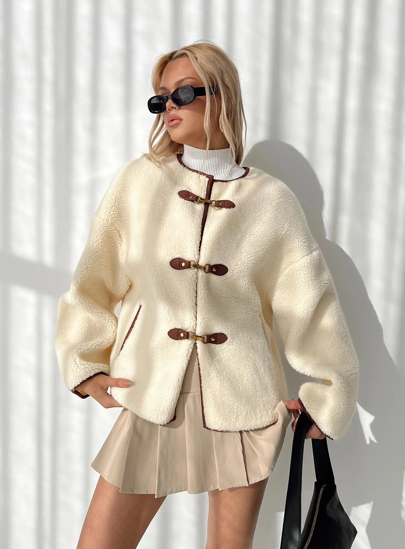 Adylic Teddy Coat Cream / Brown sold by Princess Polly
