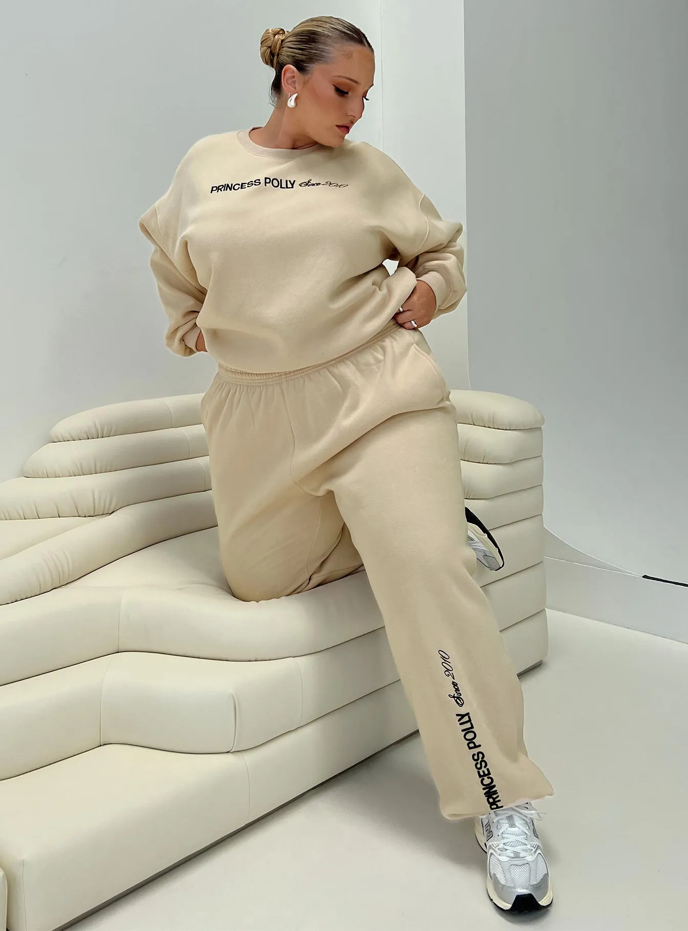 Princess Polly Crew Neck Sweatshirt Block / Cursive Text Stone Curve sold by Princess Polly