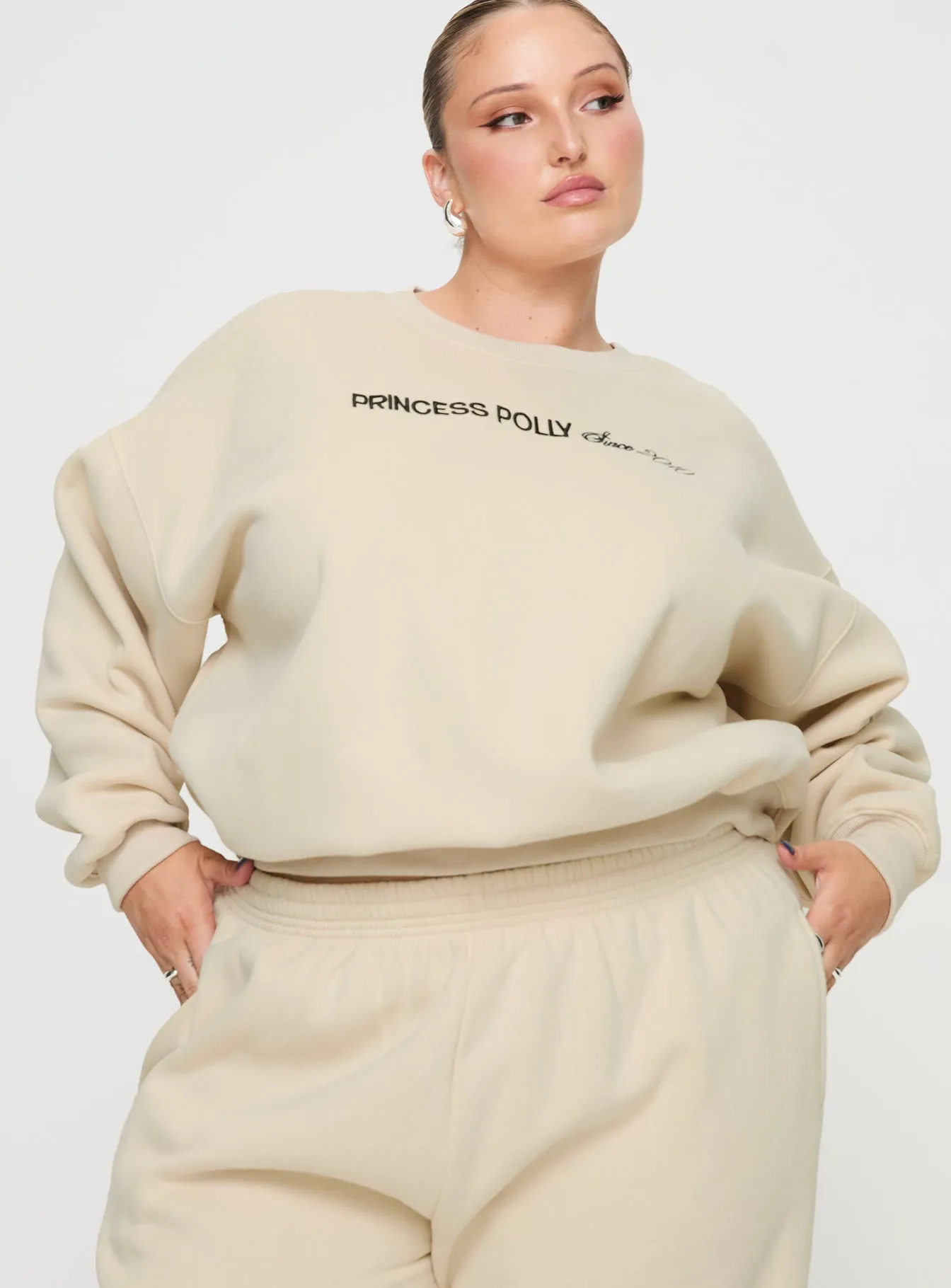 Princess Polly Crew Neck Sweatshirt Block / Cursive Text Stone Curve sold by Princess Polly product image thumbnail 2