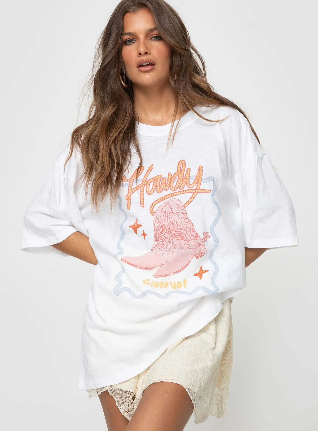 Howdy Oversized Tee White Multi sold by Princess Polly product image thumbnail 2