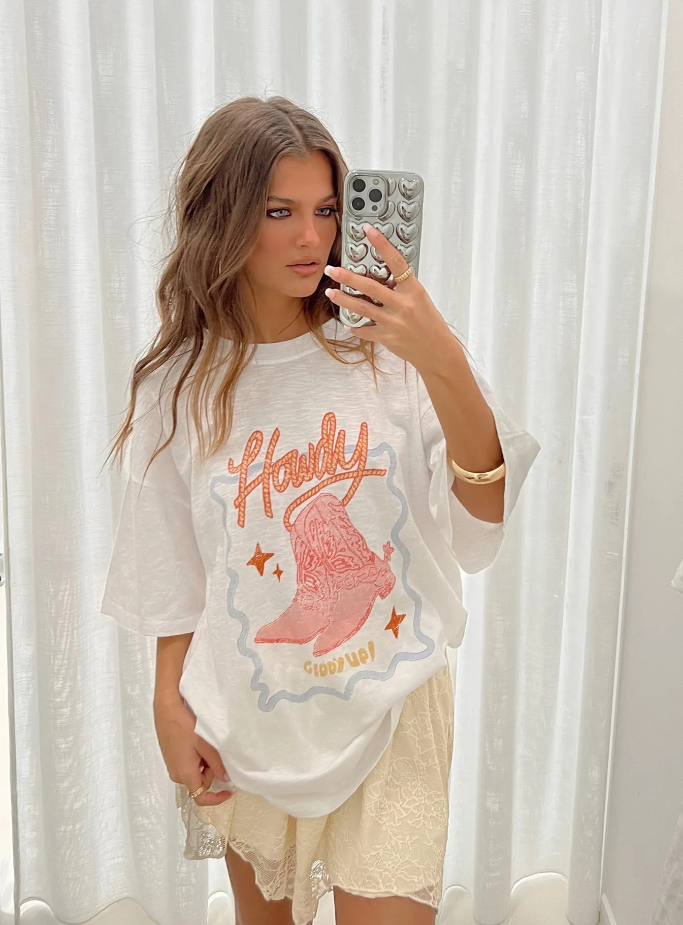 Howdy Oversized Tee White Multi sold by Princess Polly