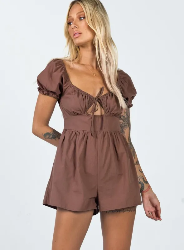 Merideth Romper Brown sold by Princess Polly