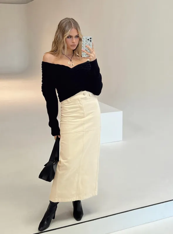 Markanna Denim Midi Skirt Cream sold by Princess Polly