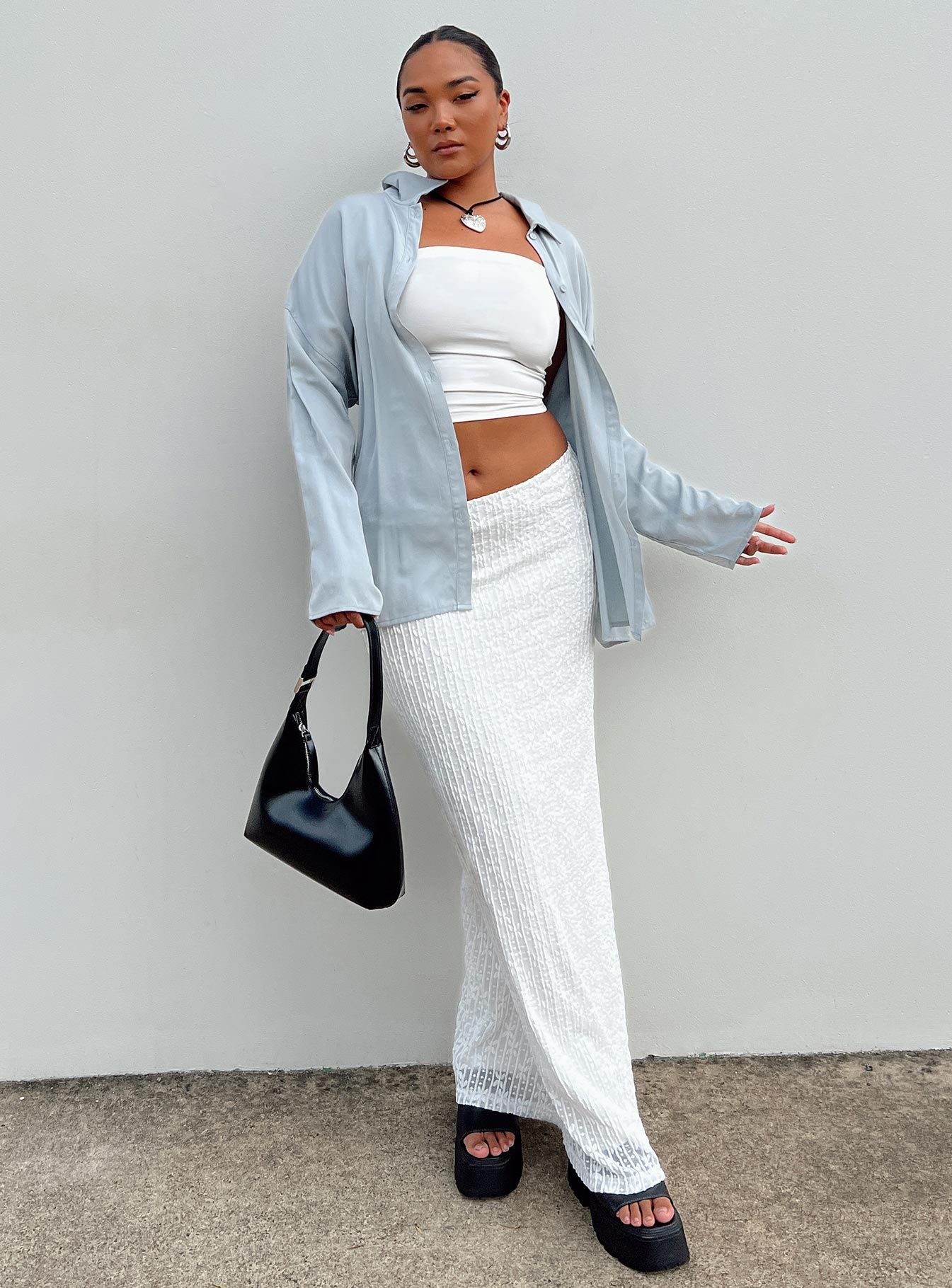 Berkshire Low Rise Maxi Skirt White sold by Princess Polly