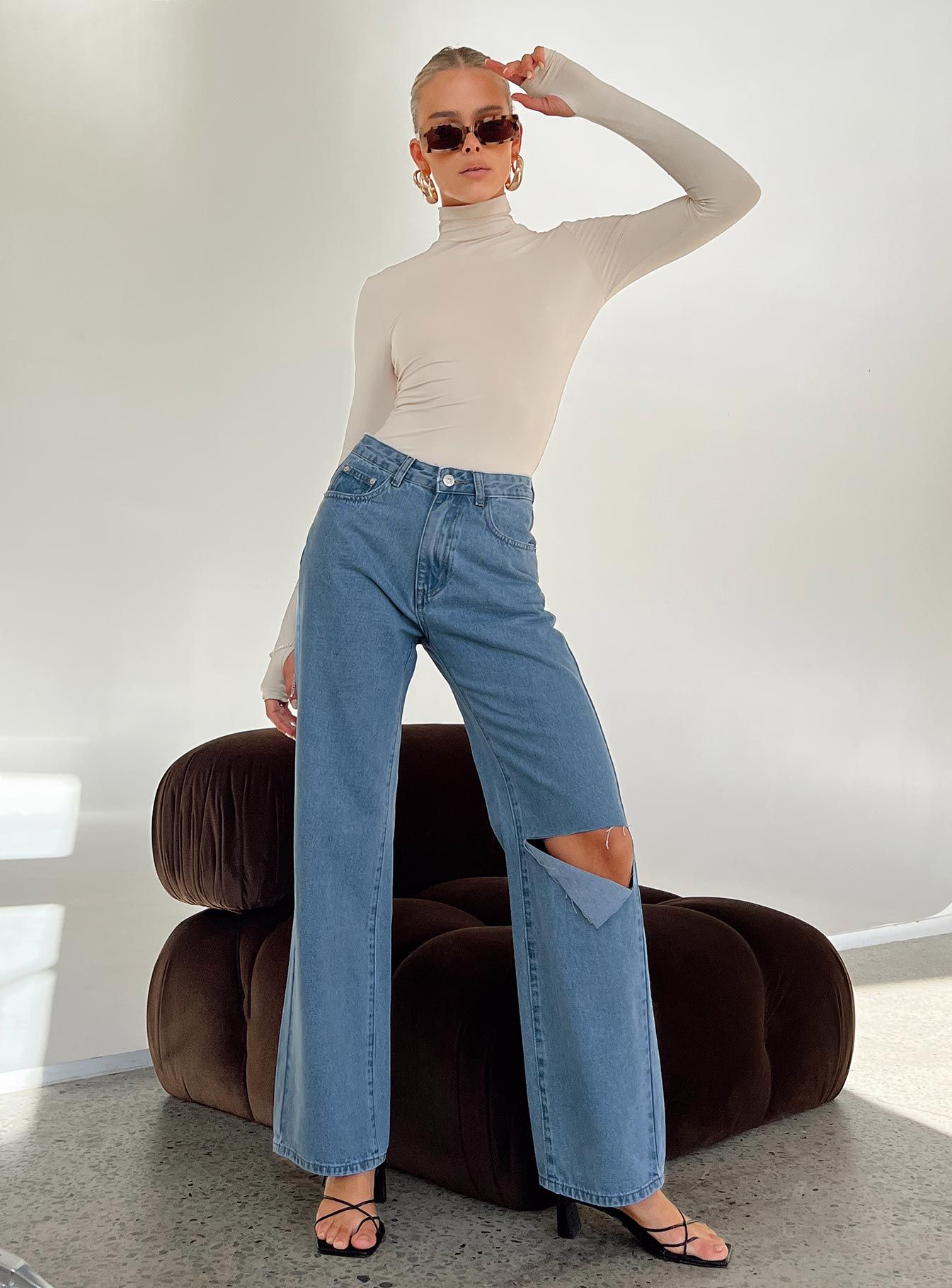 Sevina Wide Leg Denim Jeans Mid Wash sold by Princess Polly