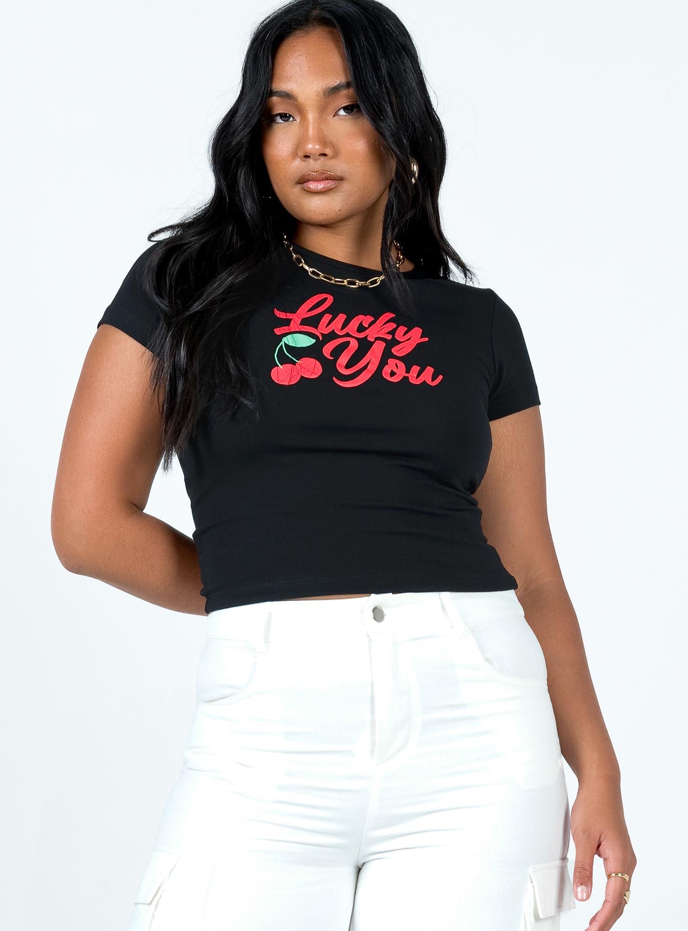 Lucky You Cherry Tee Black sold by Princess Polly product image thumbnail 2