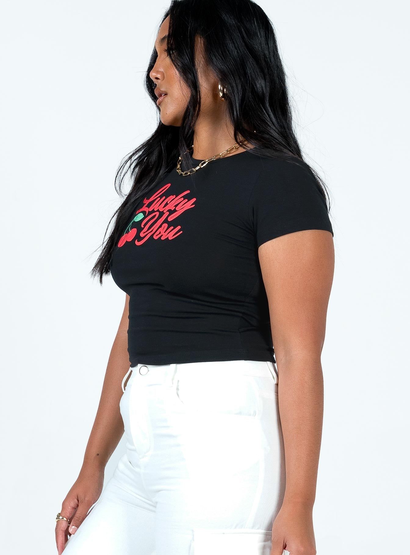 Lucky You Cherry Tee Black sold by Princess Polly product image thumbnail 4