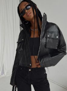 Clovelly Faux Leather Jacket Black sold by Princess Polly