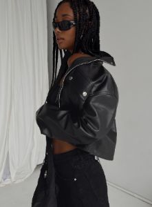 Clovelly Faux Leather Jacket Black sold by Princess Polly
