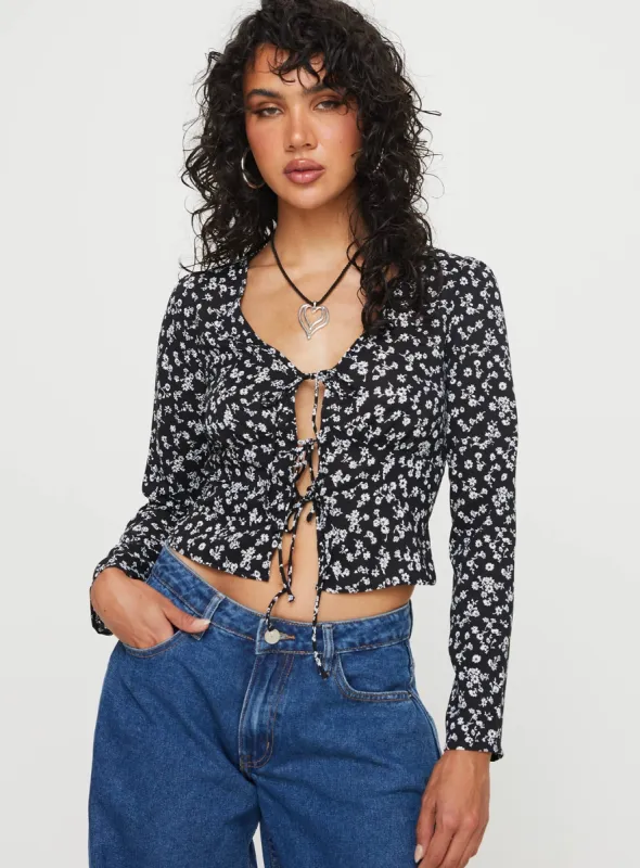 Mekki Long Sleeve Top Black Floral sold by Princess Polly