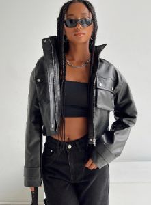 Clovelly Faux Leather Jacket Black sold by Princess Polly