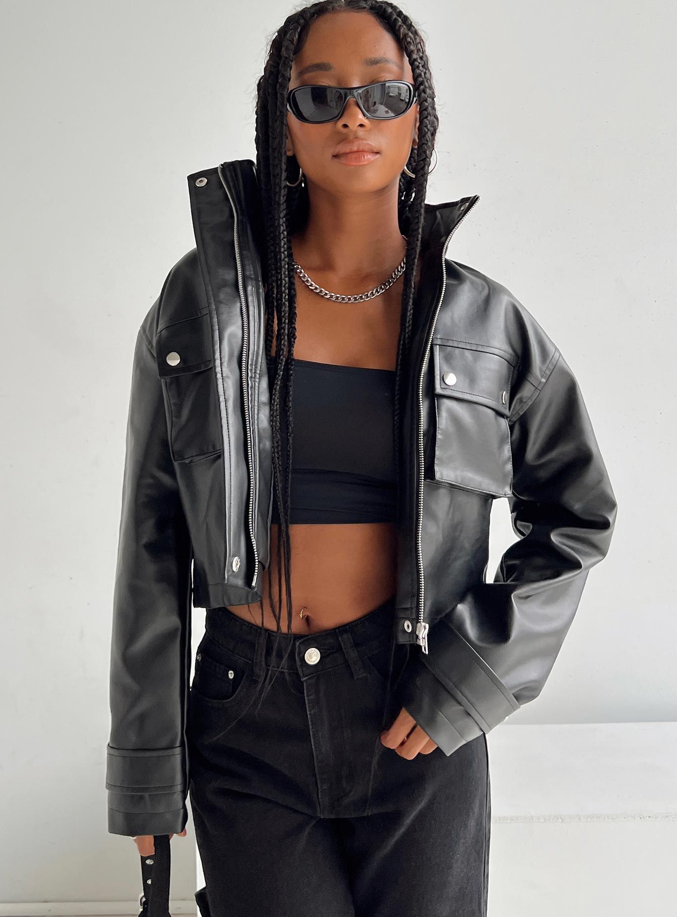 Clovelly Faux Leather Jacket Black sold by Princess Polly product image thumbnail 3
