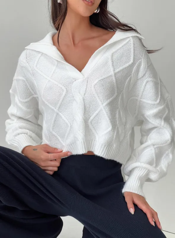 Ruthee Cable Knit Sweater Winter White sold by Princess Polly