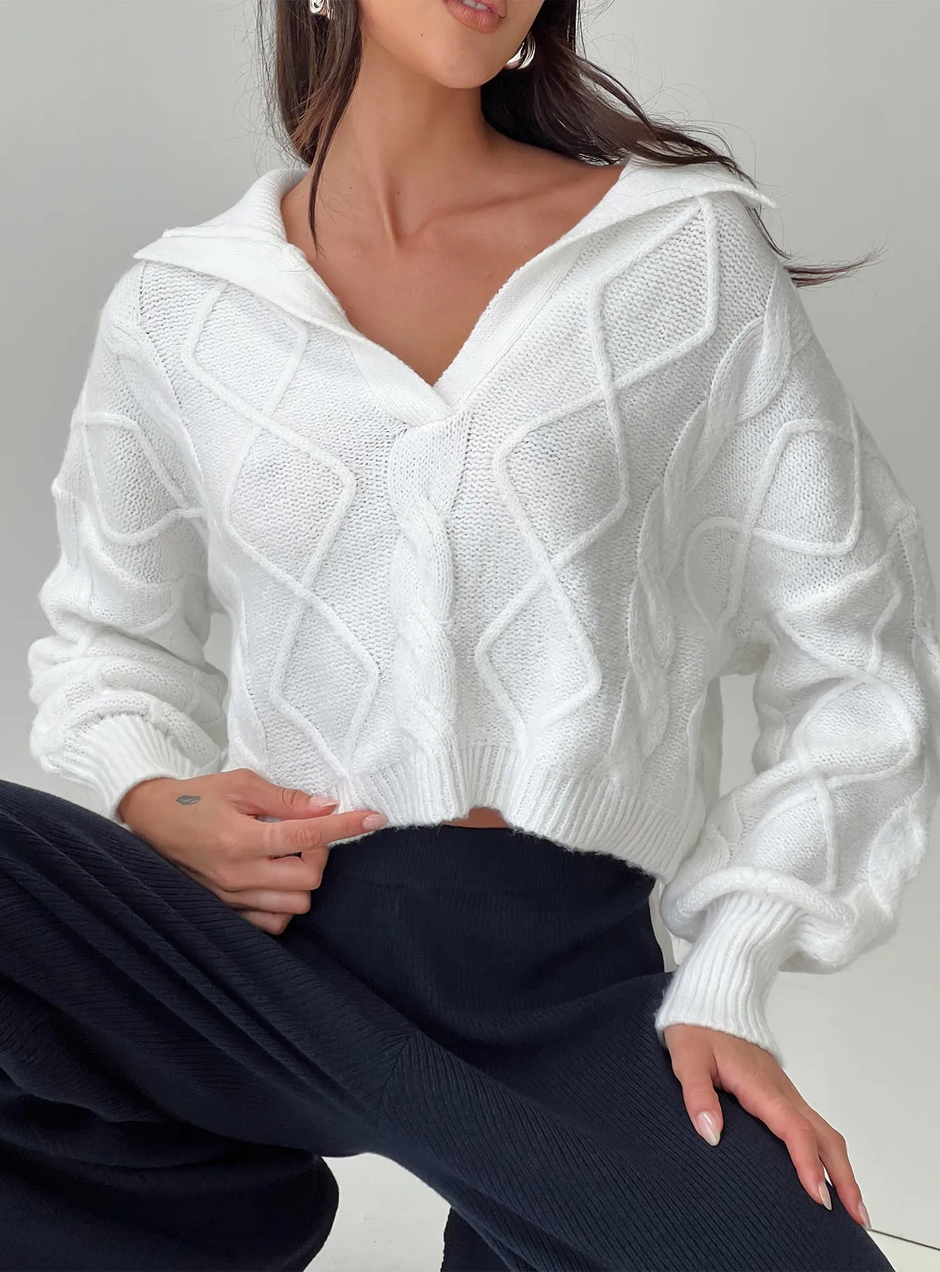 Ruthee Cable Knit Sweater Winter White sold by Princess Polly