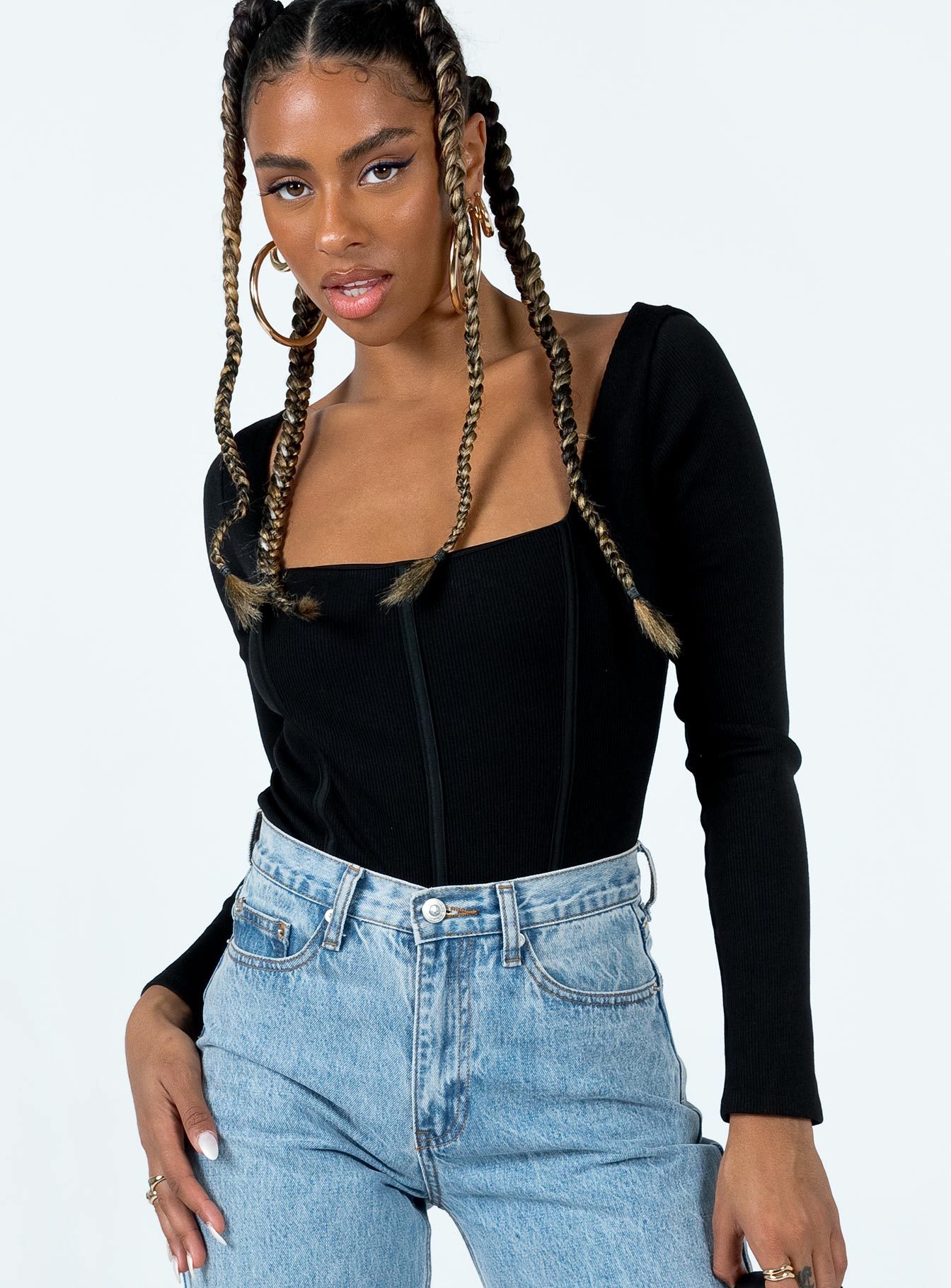 Hassie Long Sleeve Bodysuit Black sold by Princess Polly