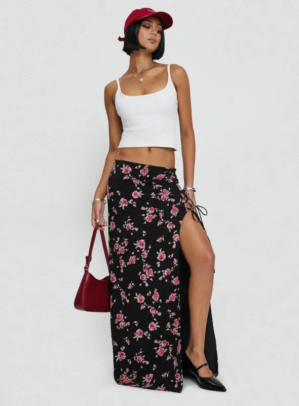 Rhomana Maxi Skirt Black Floral sold by Princess Polly