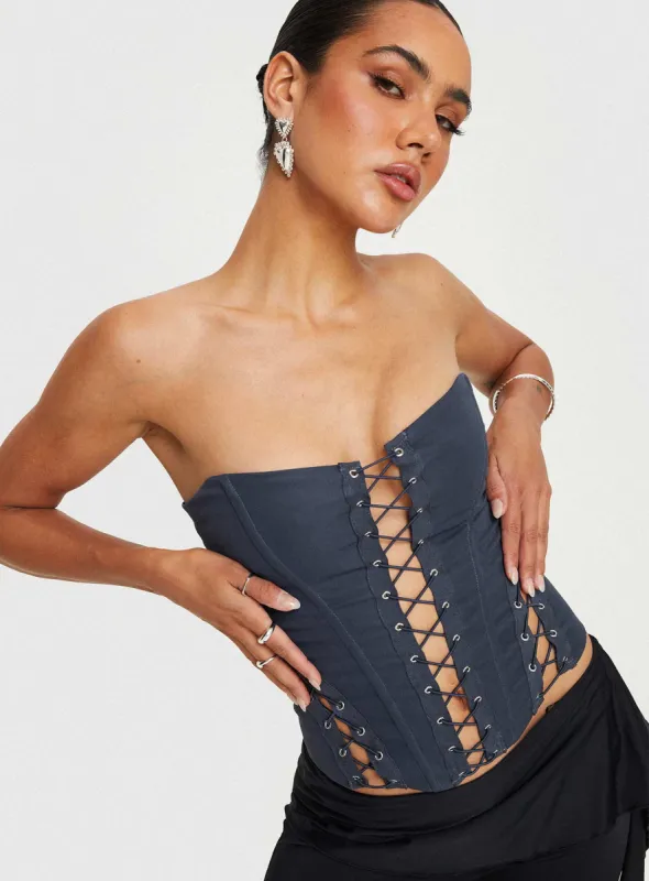 Eden Lace Up Corset Blue sold by Princess Polly