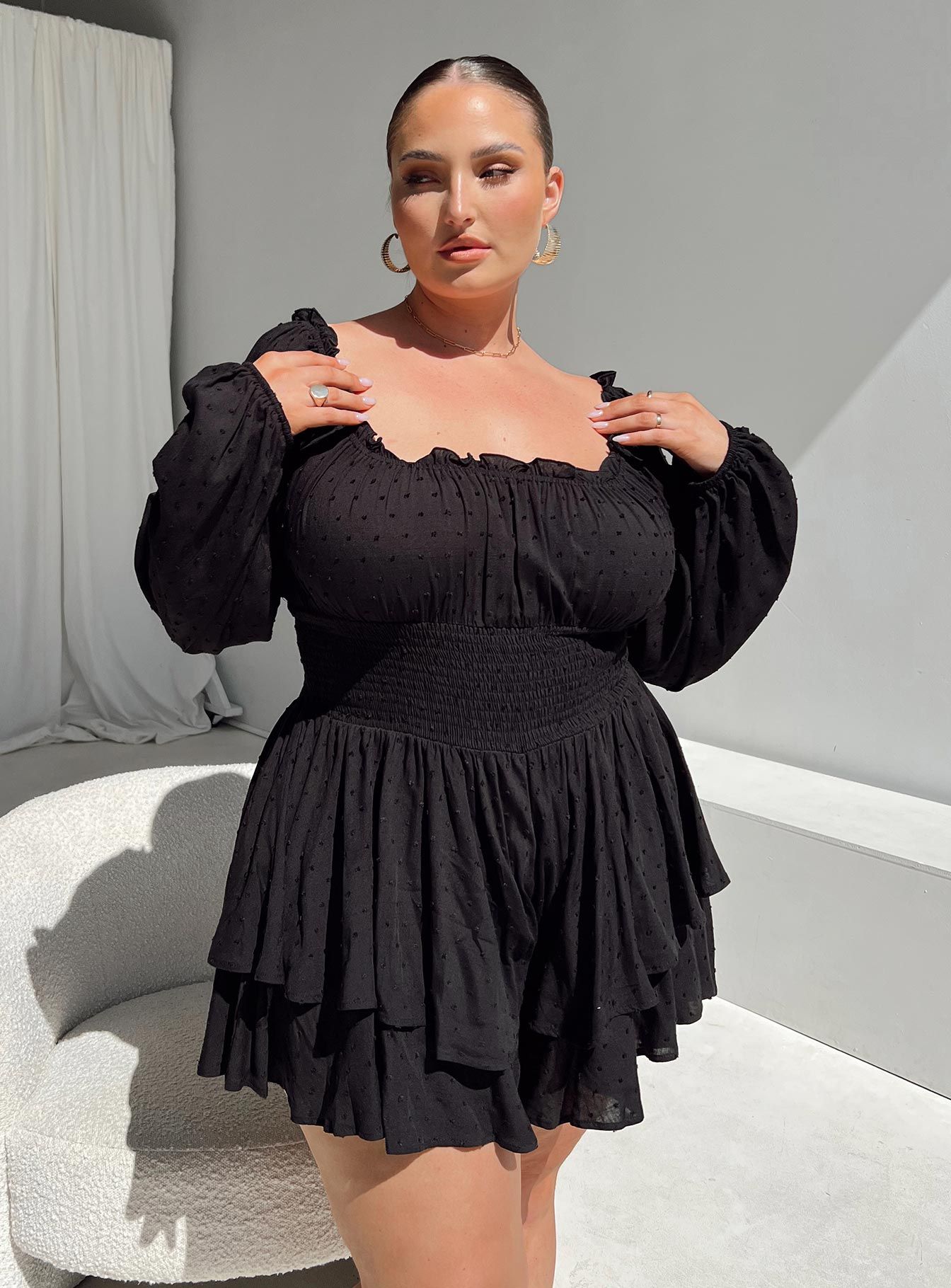 The Love Galore Long Sleeve Romper Black Curve sold by Princess Polly product image thumbnail 2