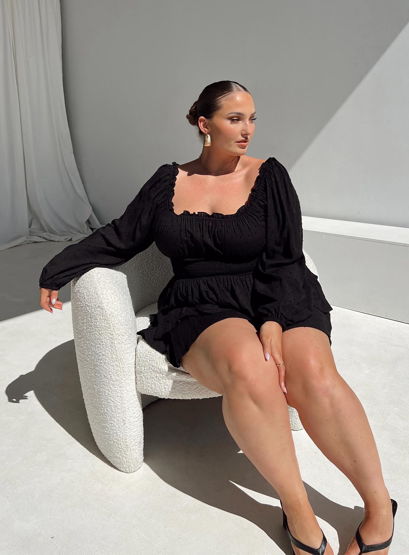 The Love Galore Long Sleeve Romper Black Curve sold by Princess Polly product image thumbnail 3