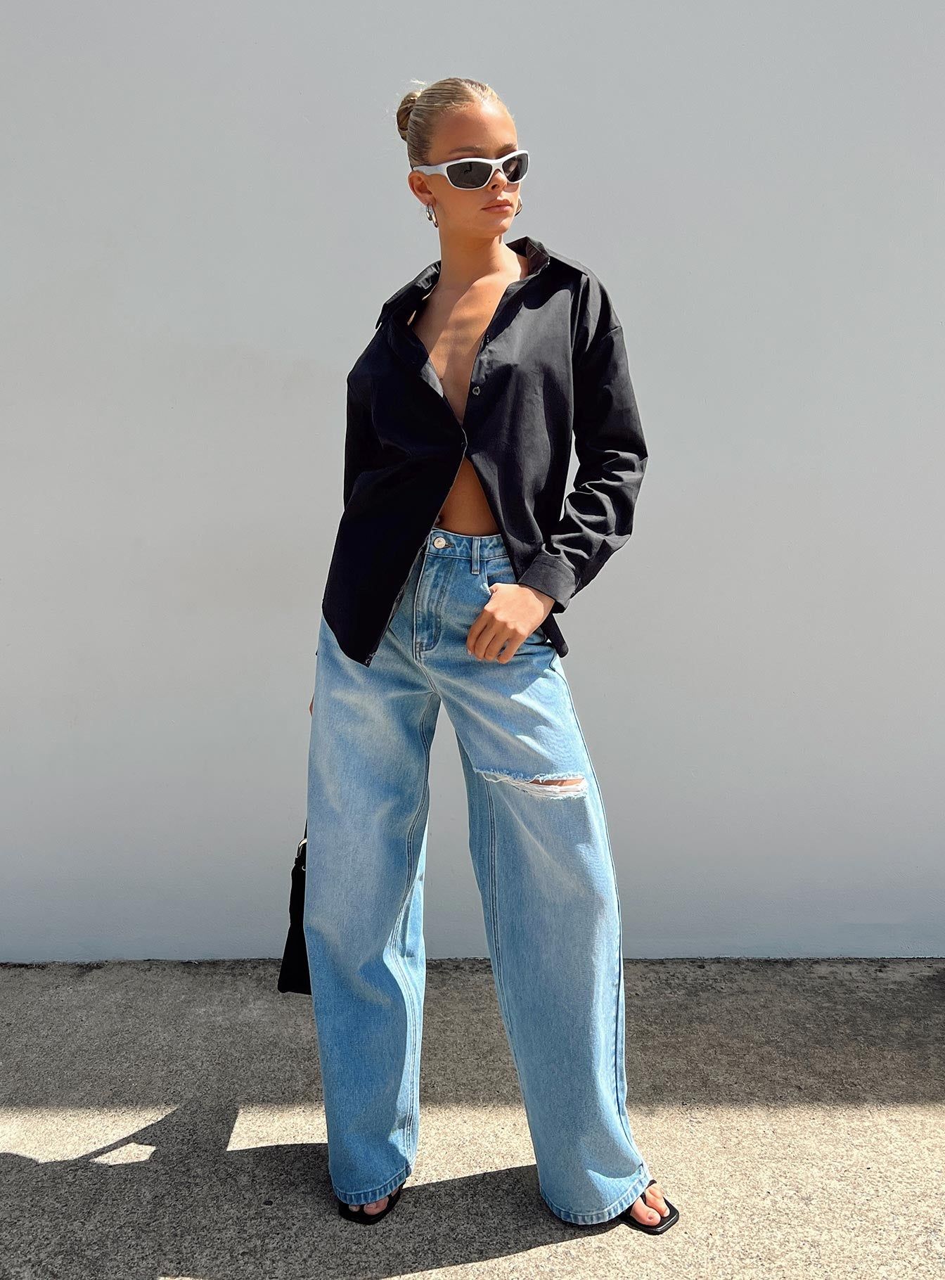 Beale Wide Leg Jeans Mid Wash Denim sold by Princess Polly