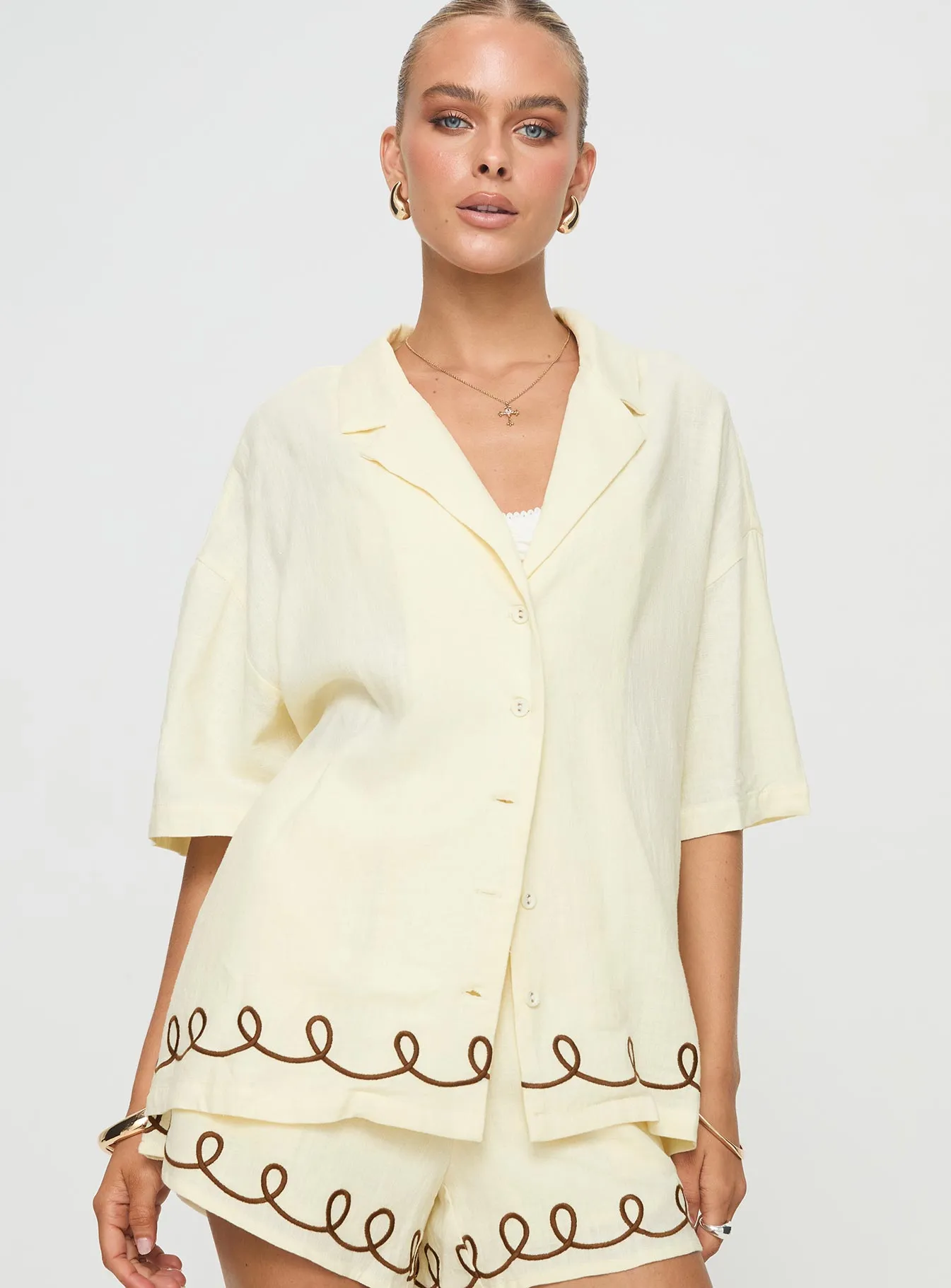 Jamari Linen Blend Shirt Cream / Brown sold by Princess Polly product image thumbnail 2