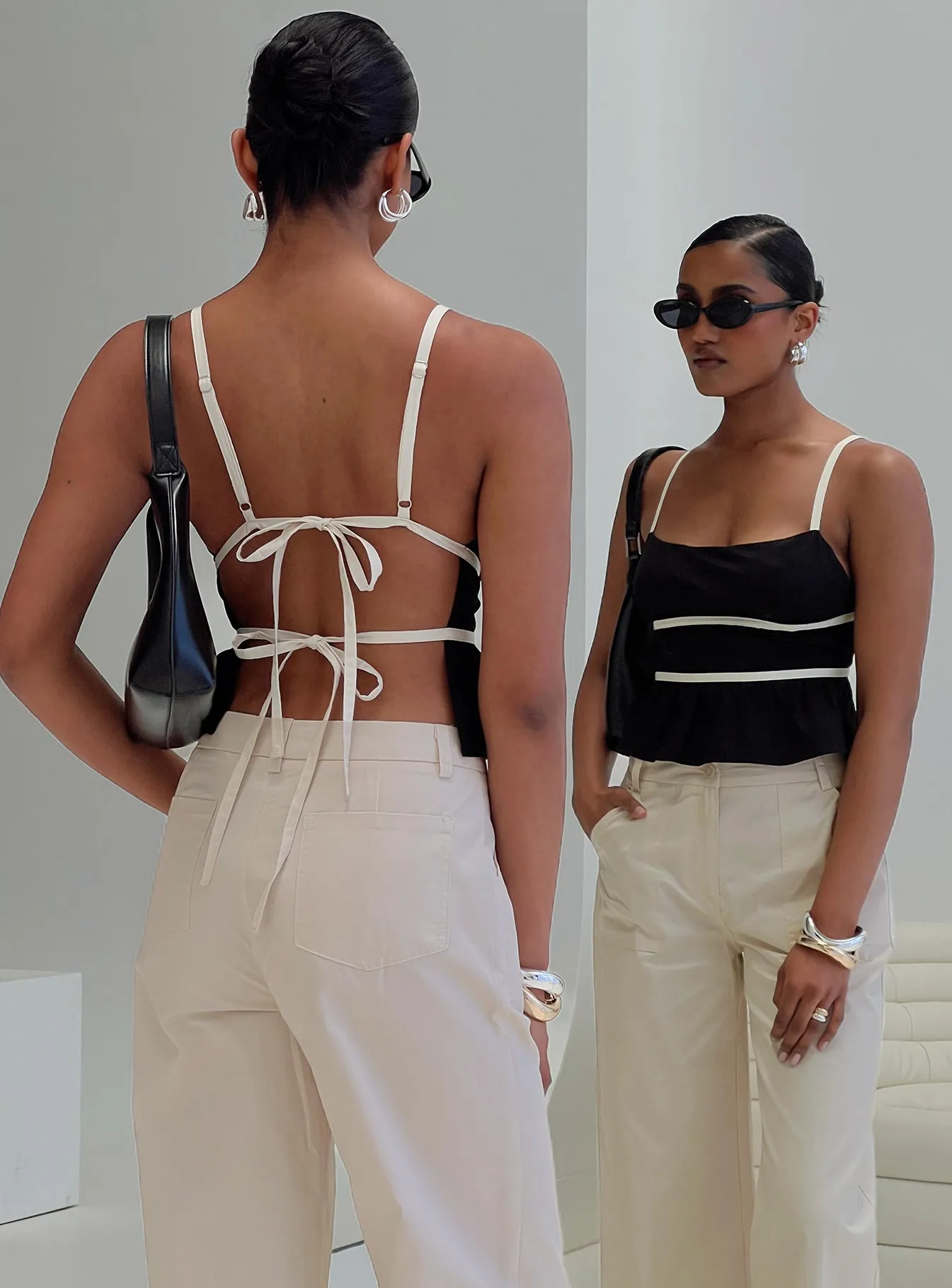 Daxon Top Black / Cream sold by Princess Polly