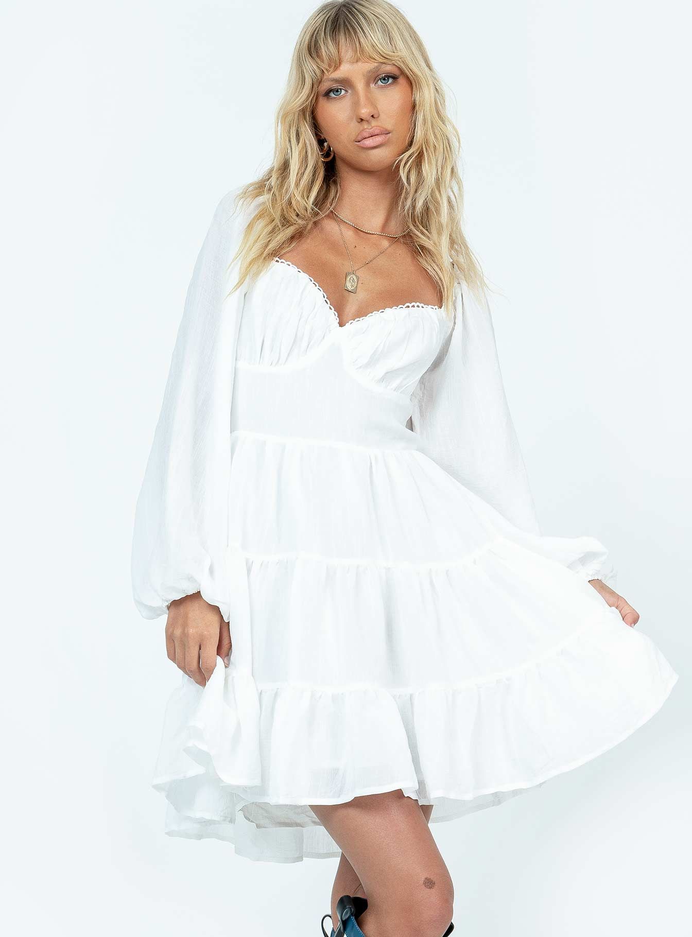 Danny Long Sleeve Mini Dress White sold by Princess Polly product image thumbnail 2