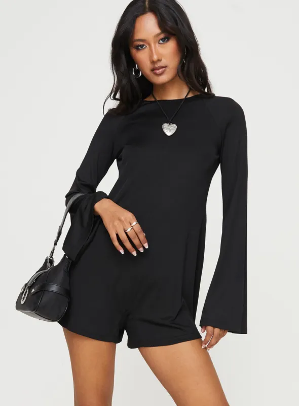 Fayette Long Sleeve Romper Black sold by Princess Polly