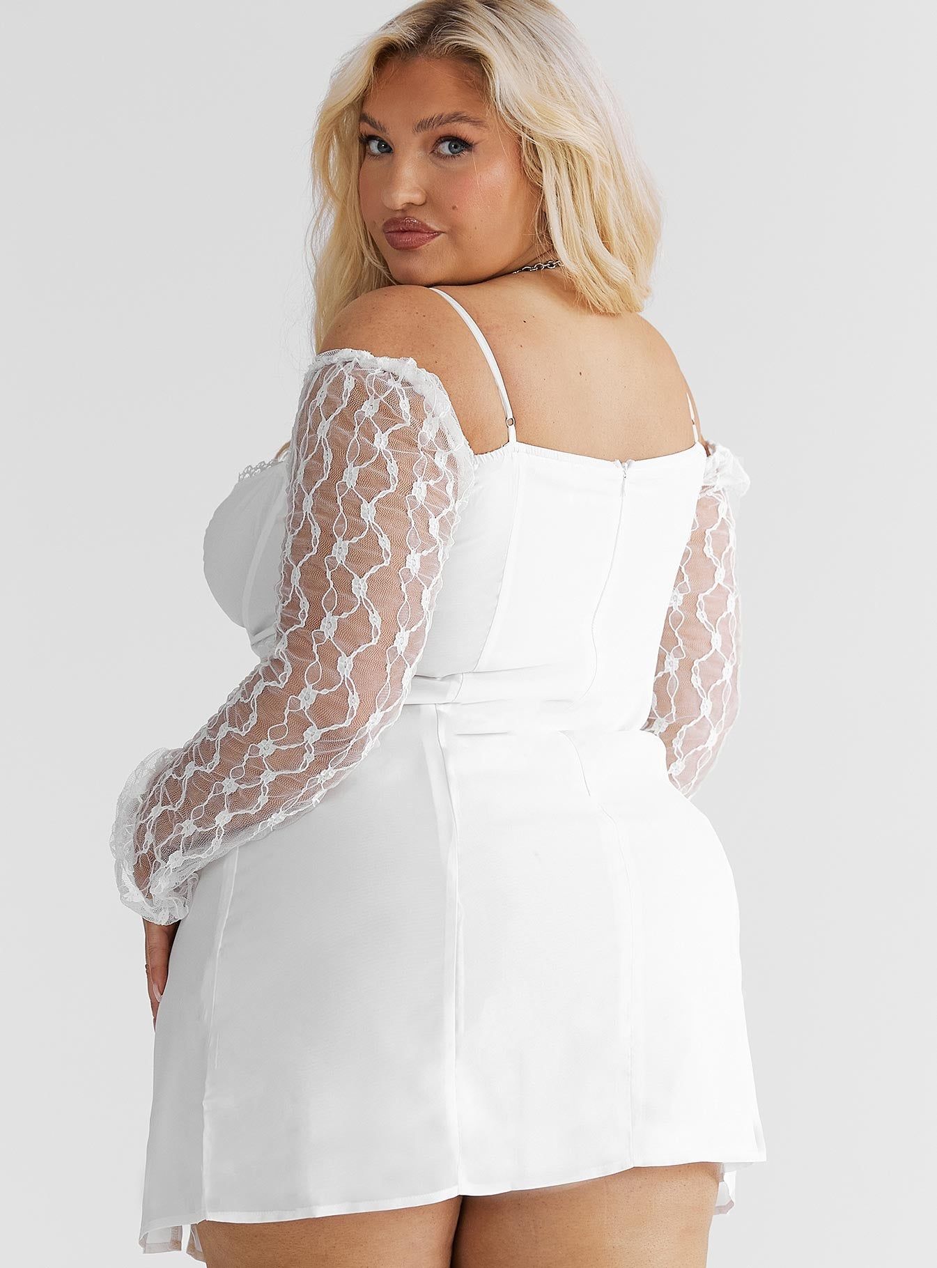 Ashwood Lace Sleeve Mini Dress White Curve sold by Princess Polly product image thumbnail 3