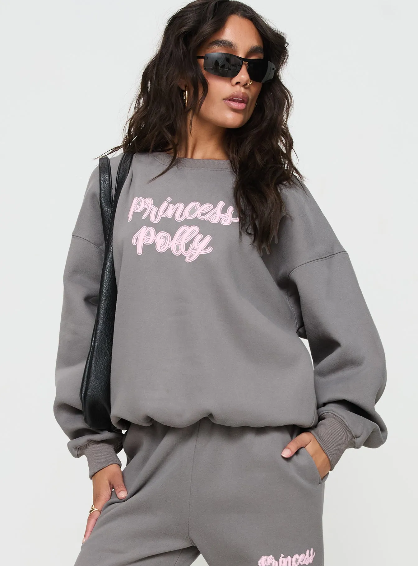 Princess Polly Crew Neck Sweatshirt Puff Text Charcoal sold by Princess Polly product image thumbnail 2