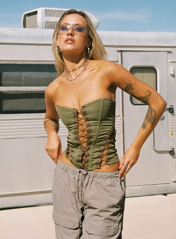 Eden Lace Up Corset Green sold by Princess Polly