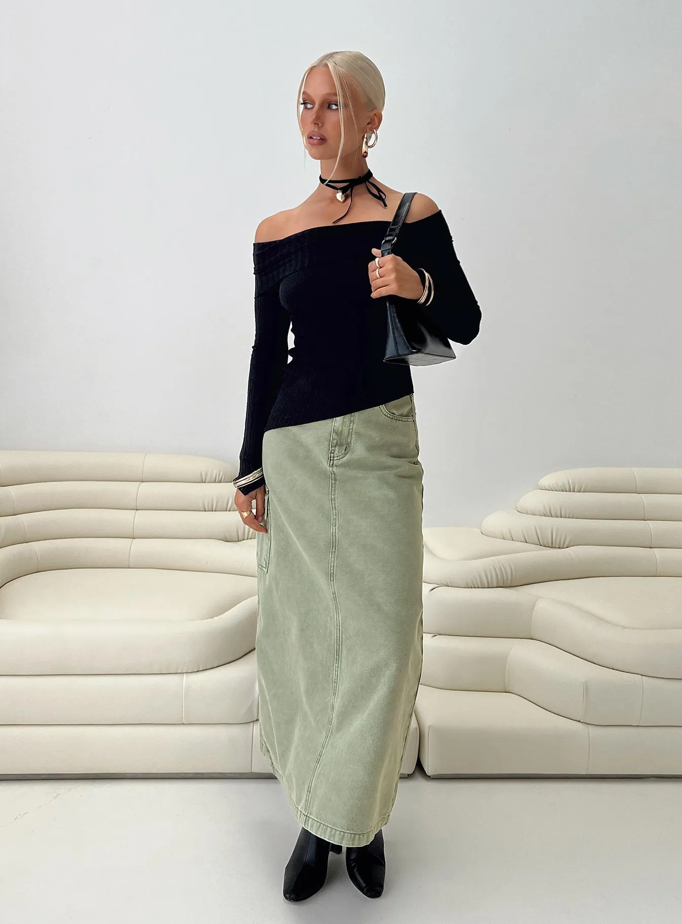 Mcguane Denim Midi Skirt Green sold by Princess Polly
