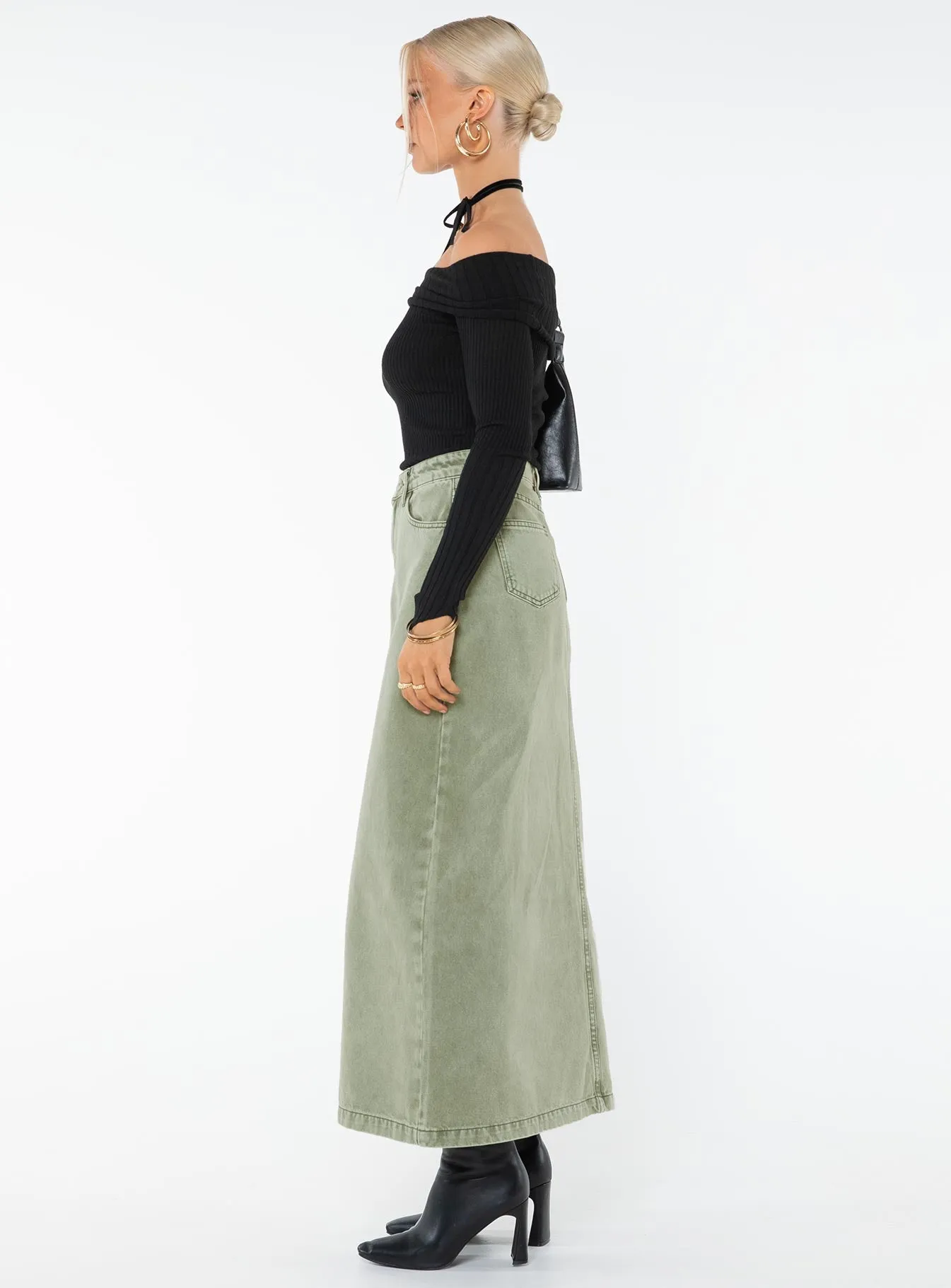 Mcguane Denim Midi Skirt Green sold by Princess Polly product image thumbnail 4