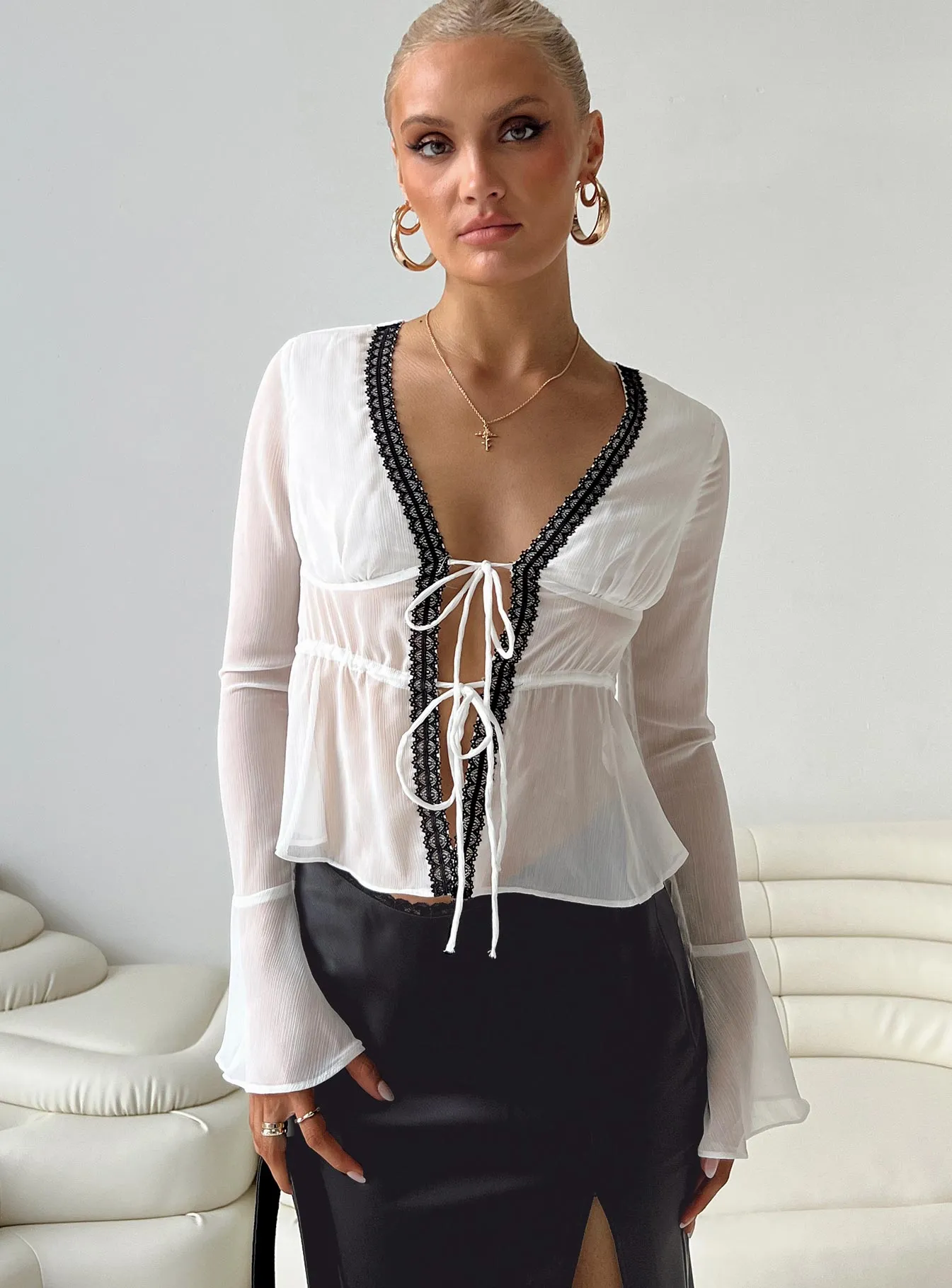 Taliyah Long Sleeve Top White sold by Princess Polly