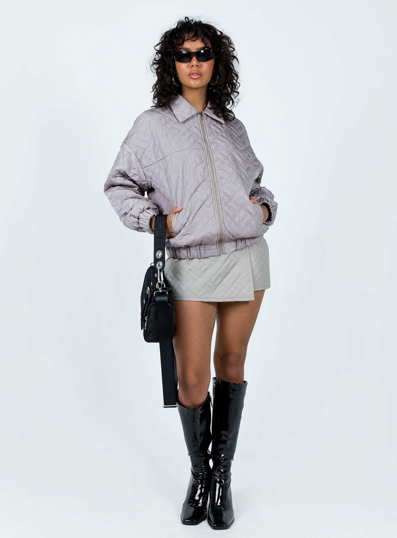 Suffolk Quilted Bomber Jacket Grey sold by Princess Polly product image thumbnail 3