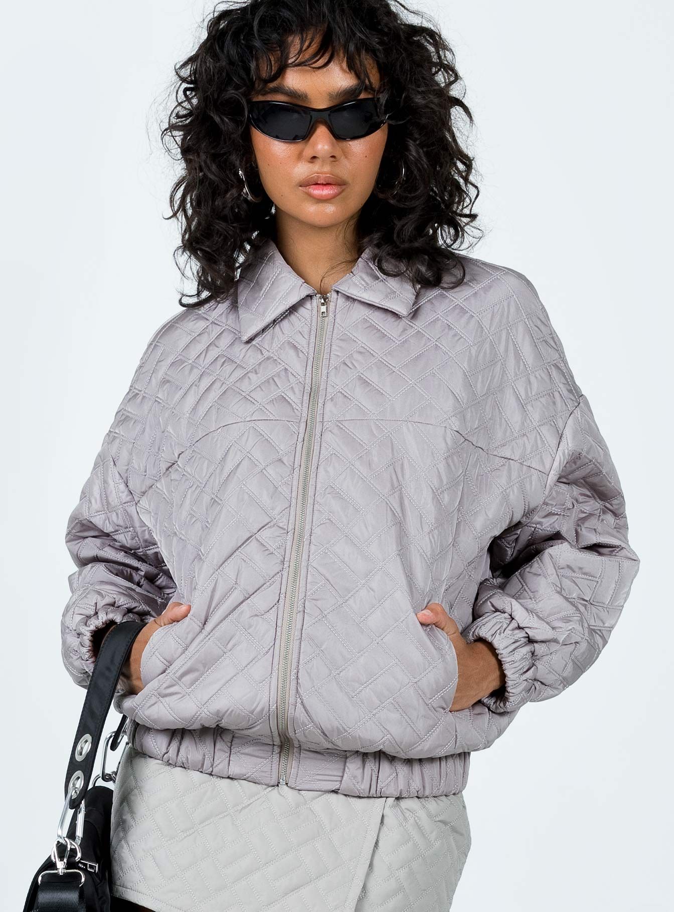 Suffolk Quilted Bomber Jacket Grey sold by Princess Polly product image thumbnail 2