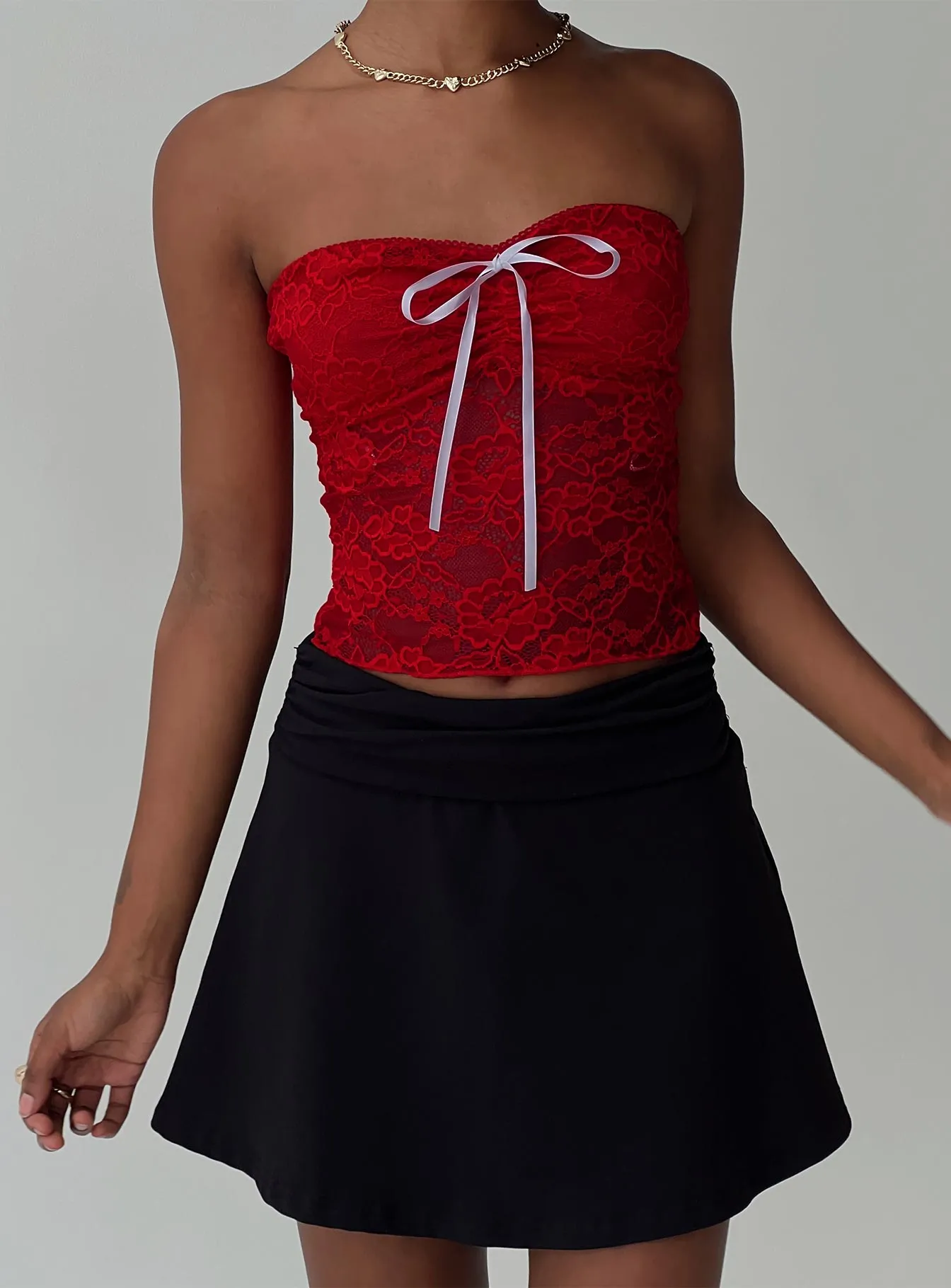 Winnick Strapless Lace Top Red sold by Princess Polly