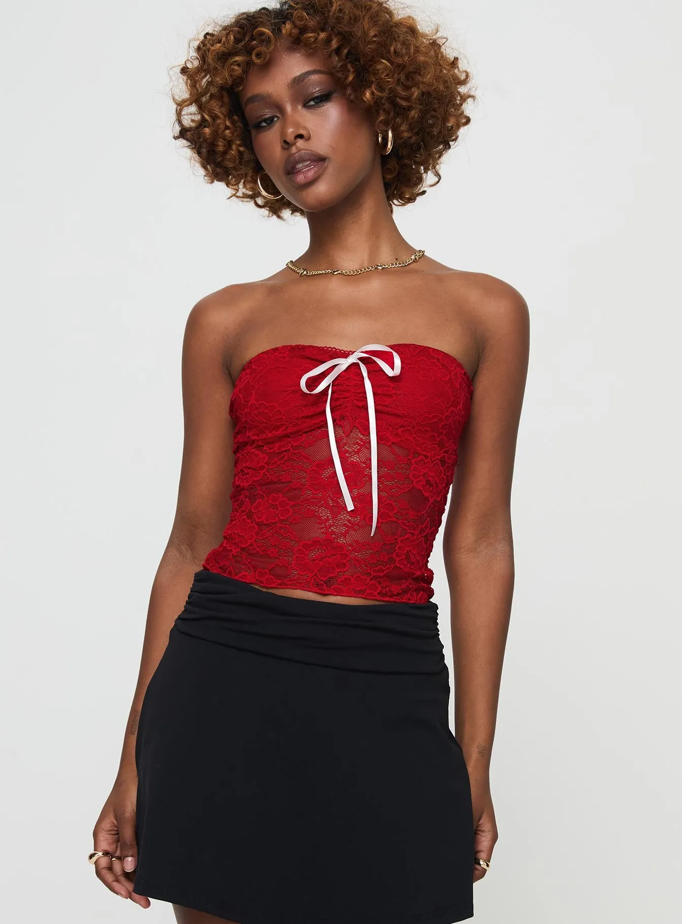 Winnick Strapless Lace Top Red sold by Princess Polly product image thumbnail 2