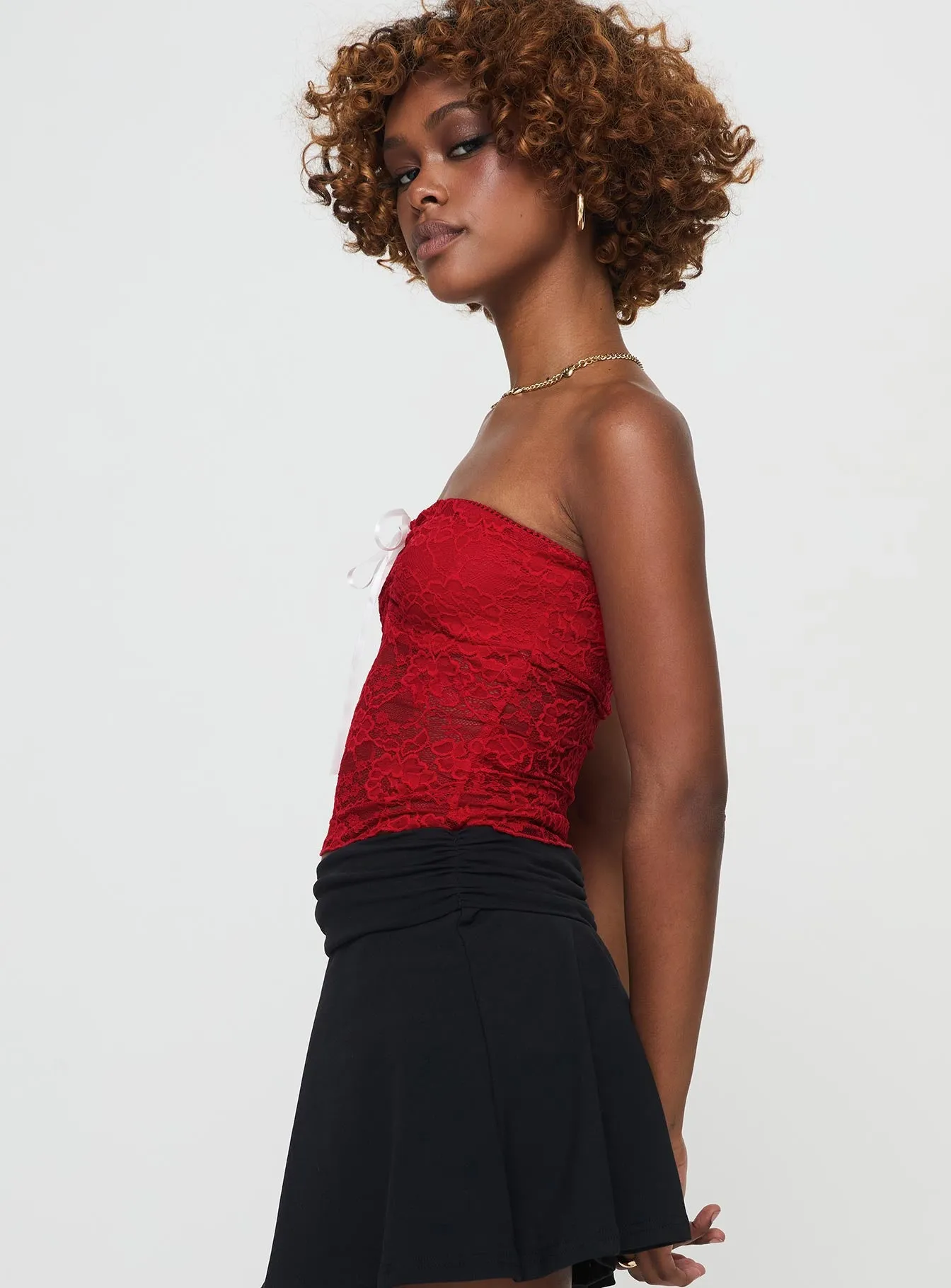 Winnick Strapless Lace Top Red sold by Princess Polly product image thumbnail 4
