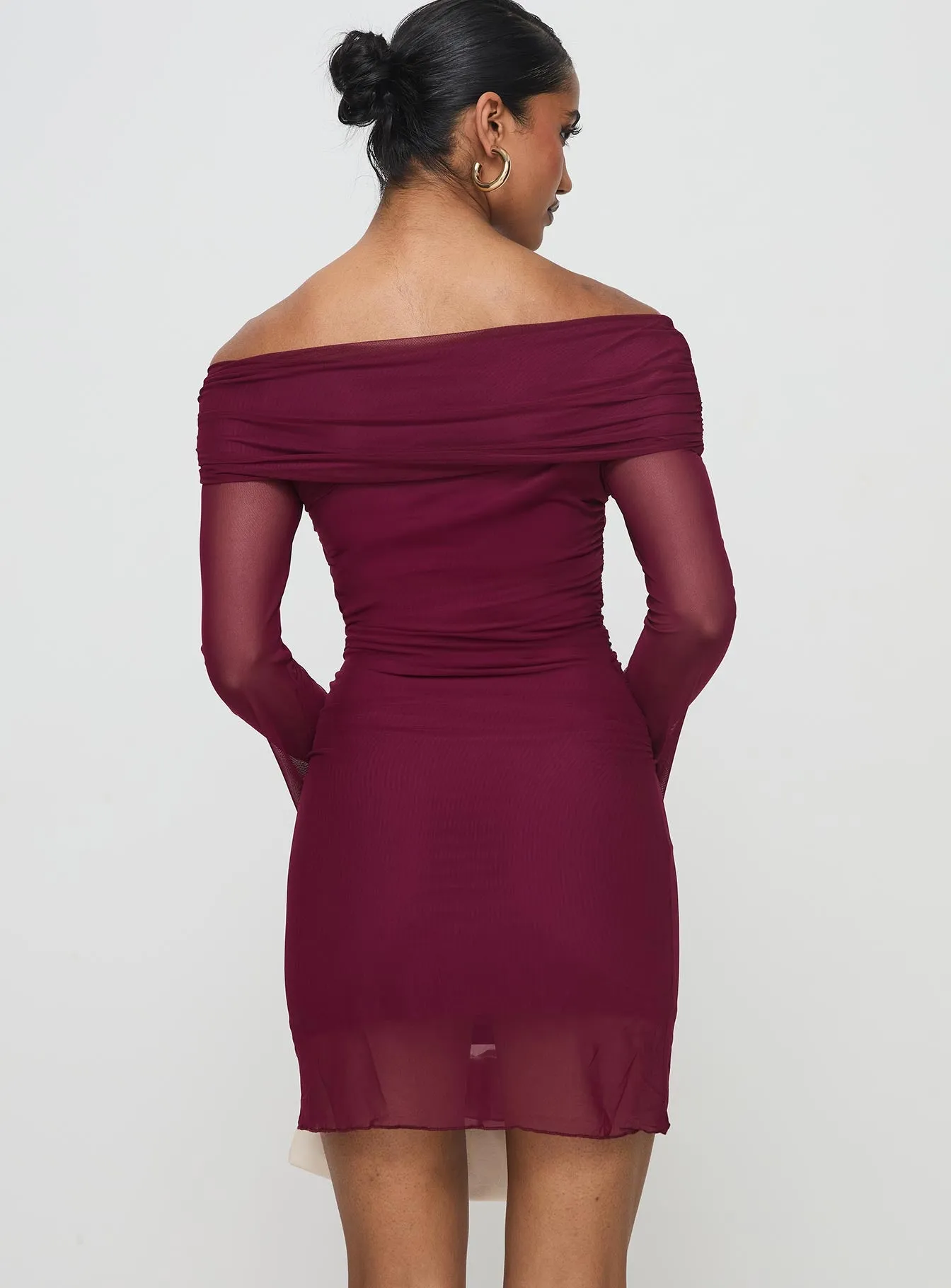 Consideration Long Sleeve Mini Dress Burgundy sold by Princess Polly product image thumbnail 4