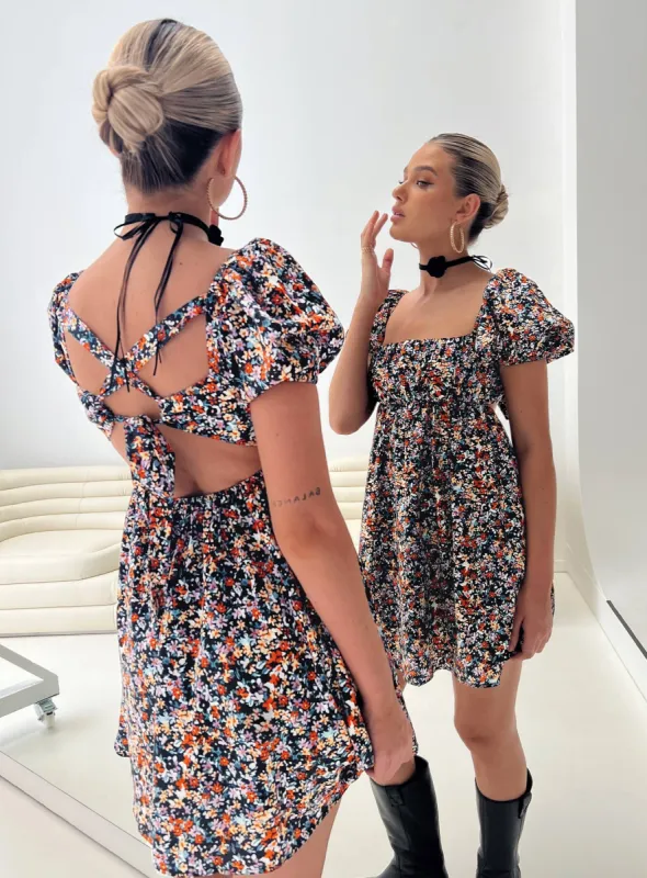 Let's Dance Mini Dress Black Floral sold by Princess Polly