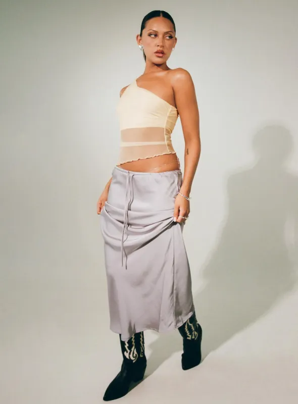 Lolie Bias Cut Midi Skirt Oyster sold by Princess Polly
