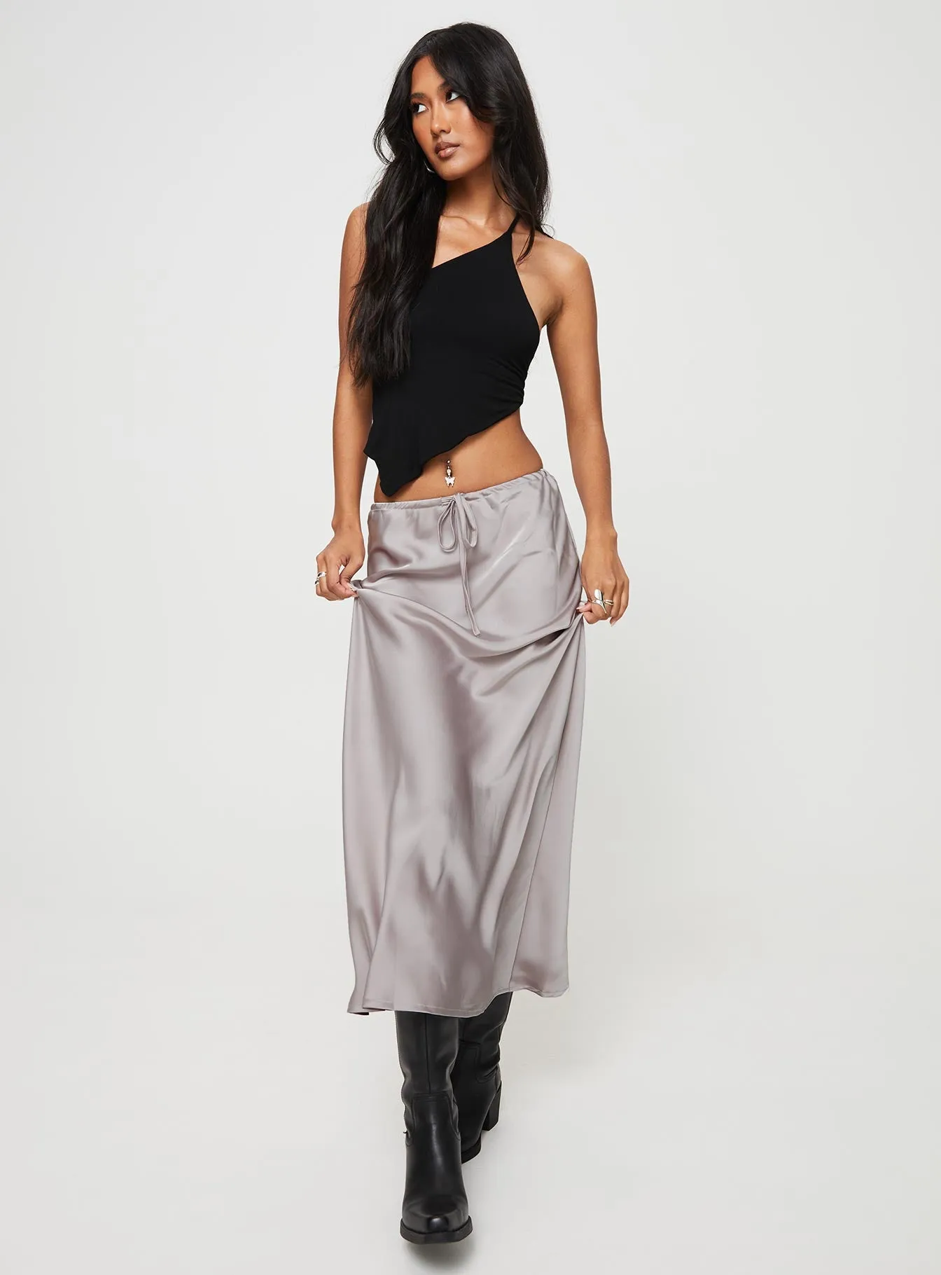 Lolie Bias Cut Midi Skirt Oyster sold by Princess Polly product image thumbnail 3