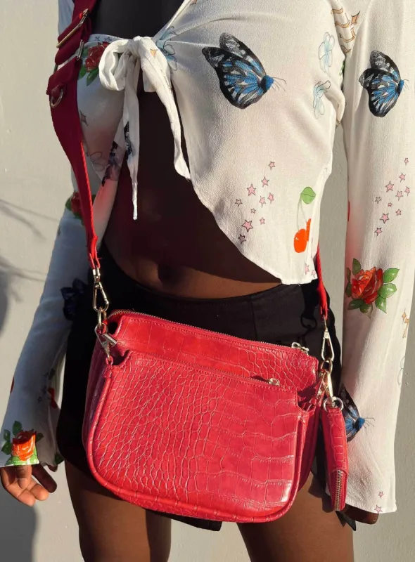 Harvey Croc Multi Pocket Bag Red sold by Princess Polly