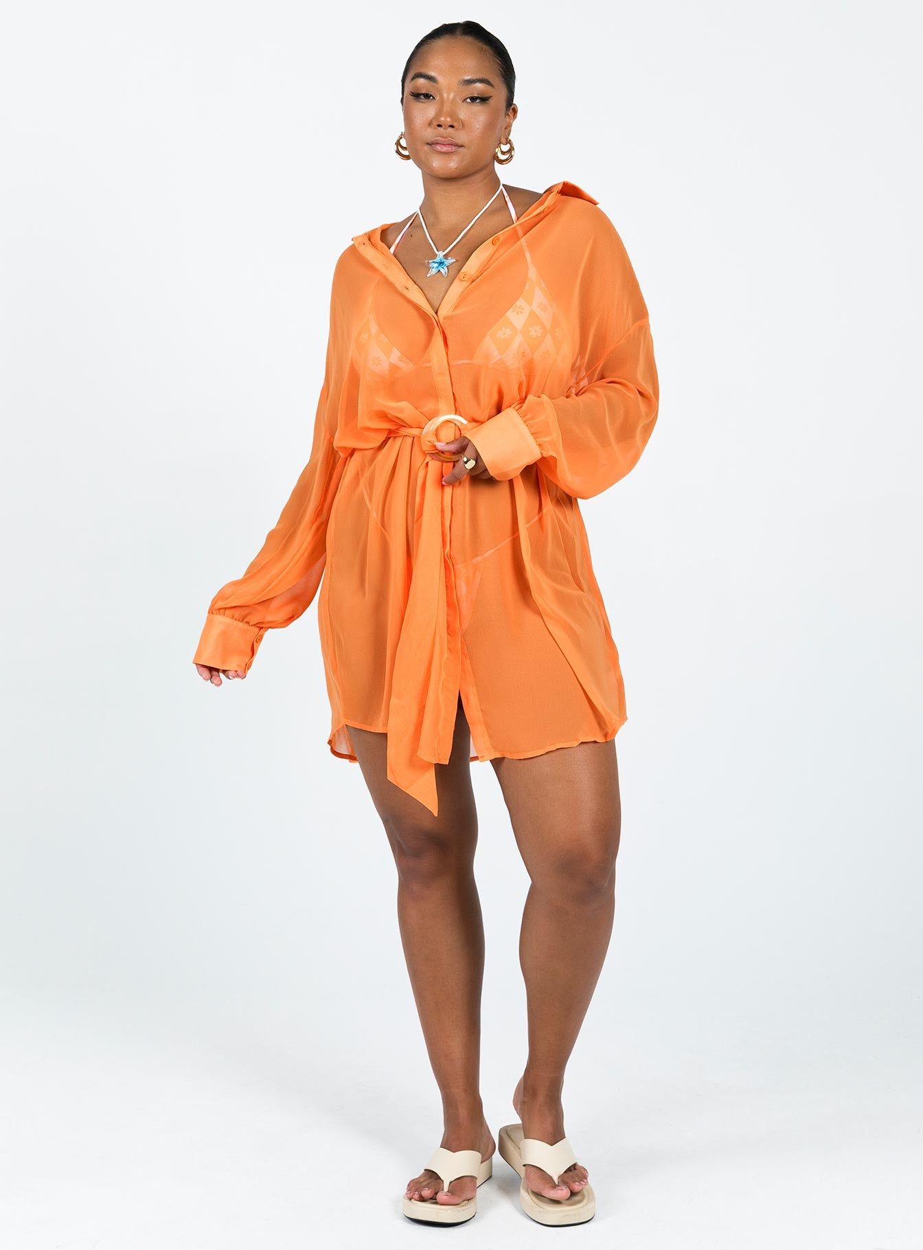 Hennie Long Sleeve Mini Dress Orange sold by Princess Polly product image thumbnail 3