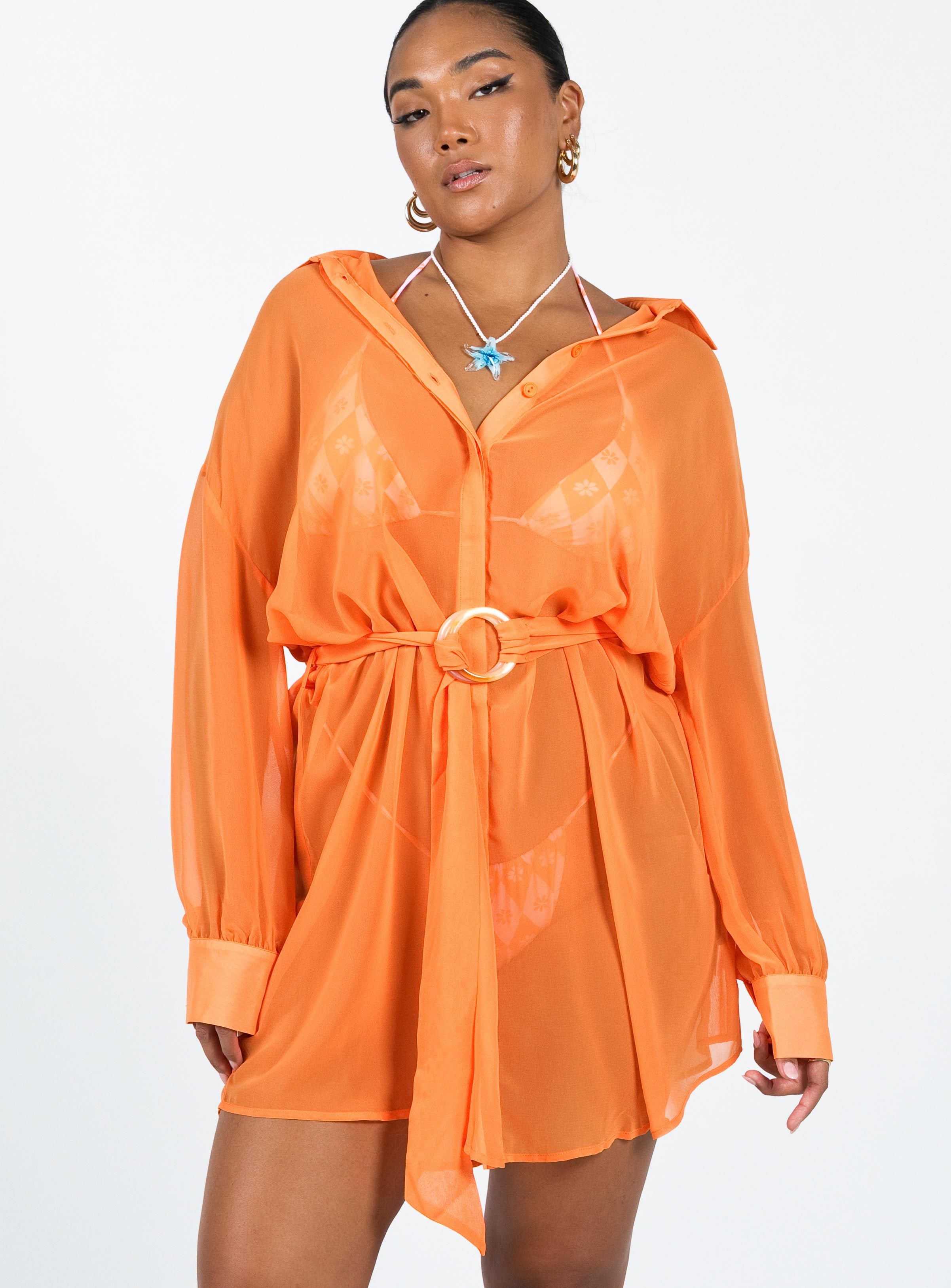 Hennie Long Sleeve Mini Dress Orange sold by Princess Polly product image thumbnail 2